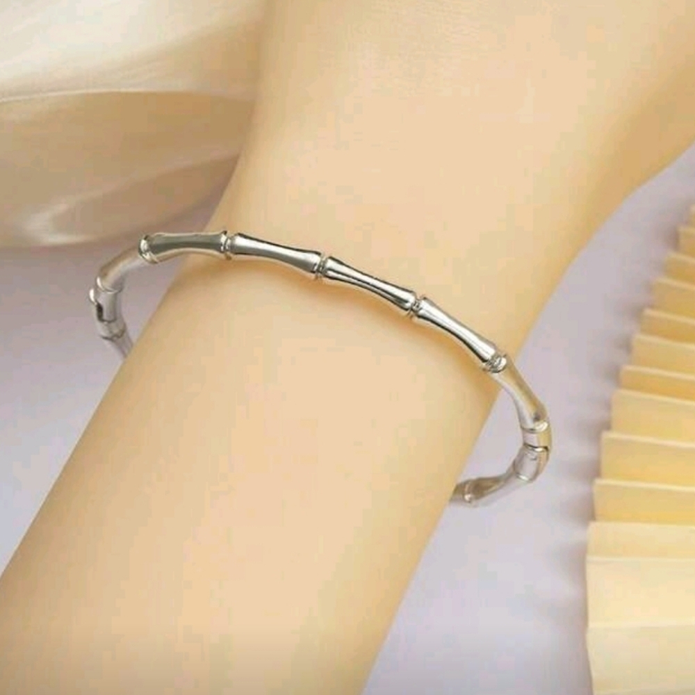Silver Bamboo Style Cuff Bracelet